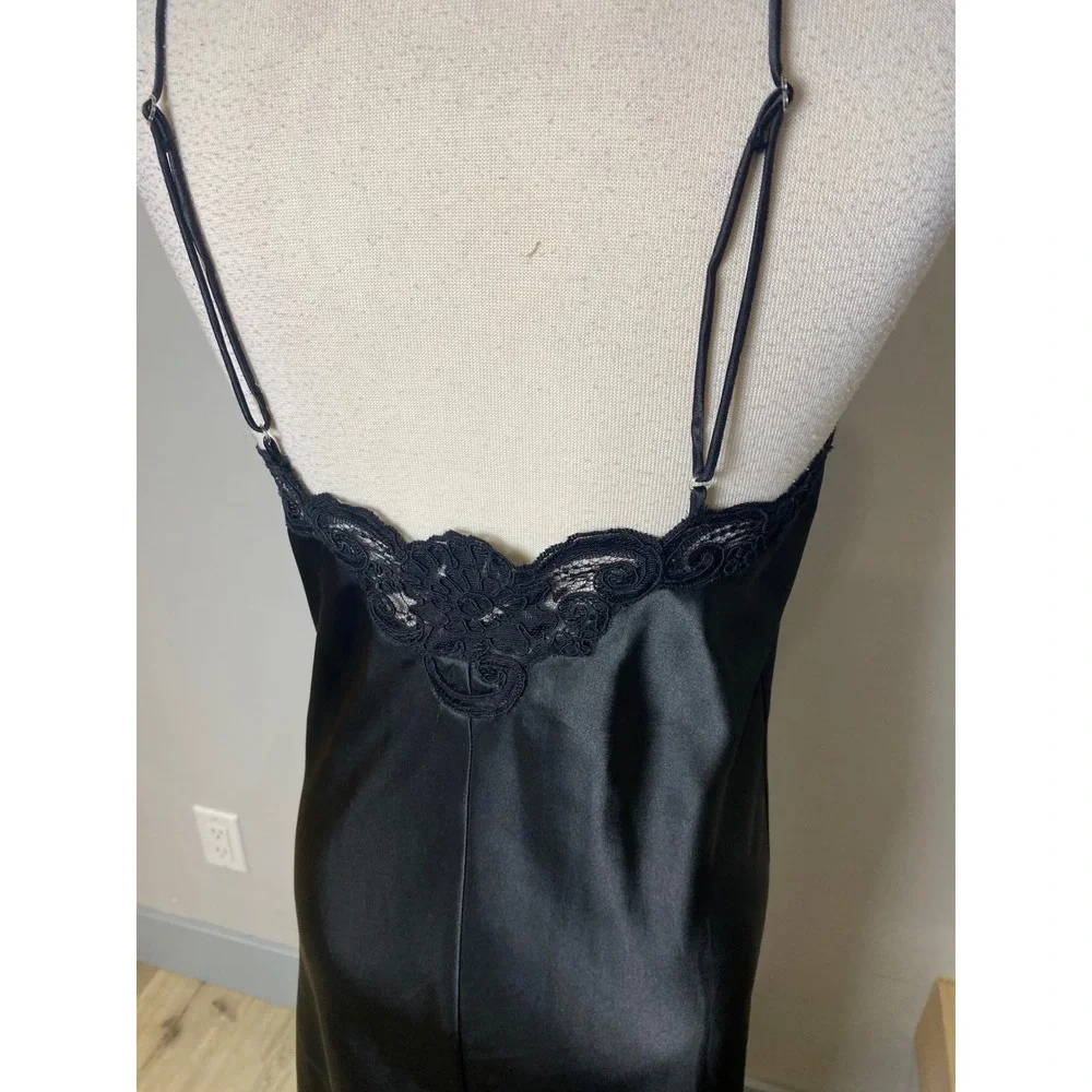 VTG Fredrick of Hollywood Black Satin Nightgown Slip Dress Maxi Lingerie Gown